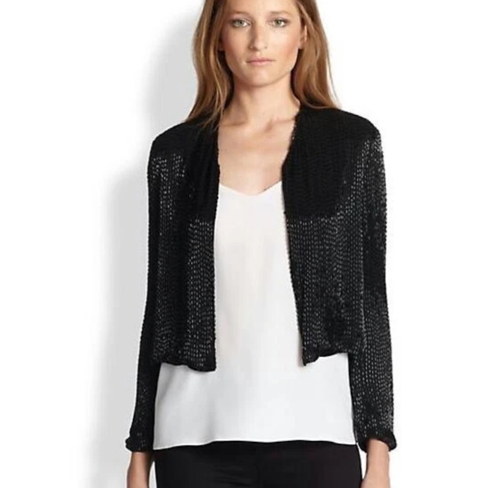Alice + Olivia Open-Front Black Cropped Knit Blazer
